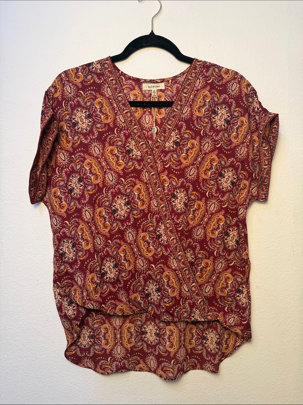 Max Studio Burgundy Paisley Surplice Blouse
